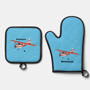 Ensemble De Gant De Cuisine Et De Manique Caricature de l'avion à train de vélo