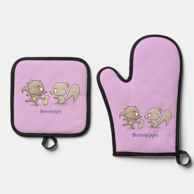 Ensemble De Gant De Cuisine Et De Manique Caricature d'écureuils marrants (Recto)