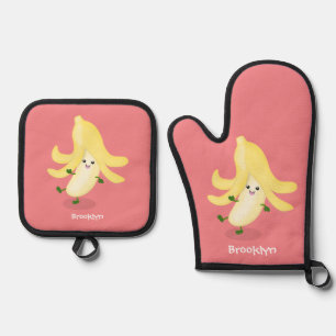 Ensemble De Gant De Cuisine Et De Manique Caricature sur la banane de Cute kawaii