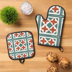 Ensemble De Gant De Cuisine Et De Manique Carreaux Andalous 15