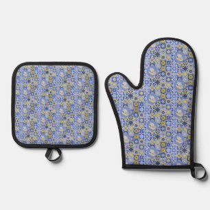 Ensemble De Gant De Cuisine Et De Manique Carreaux bleus et sardines