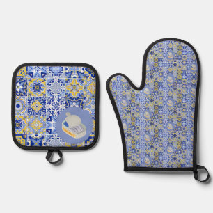 Ensemble De Gant De Cuisine Et De Manique Carreaux portugais et sardines