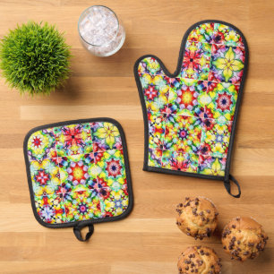 Ensemble De Gant De Cuisine Et De Manique Carrelage méditerranéen, Carreaux d'encre d'alcool