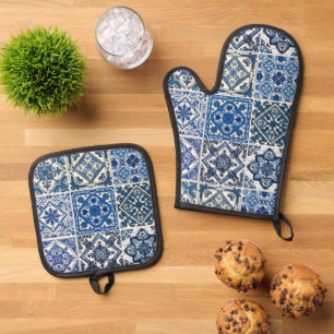 Ensemble De Gant De Cuisine Et De Manique Carrelage méditerranéen, Portugais, Azulejo, Majol