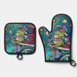 Ensemble De Gant De Cuisine Et De Manique Carte de Noël et de Nouvel An Cozy Frog