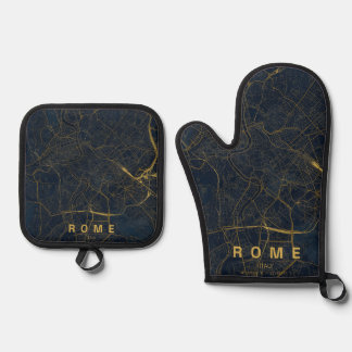 Ensemble De Gant De Cuisine Et De Manique Carte de Rome Italie Design Minimaliste