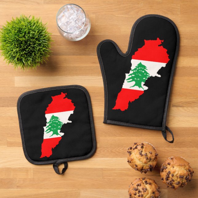 Ensemble De Gant De Cuisine Et De Manique Carte du Liban avec drapeau (De haut en bas)