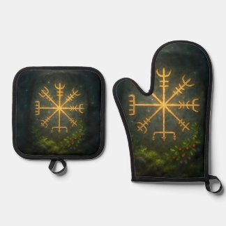 Ensemble De Gant De Cuisine Et De Manique Casque de l'Épouvante Aegishjalmur Symbole Protect