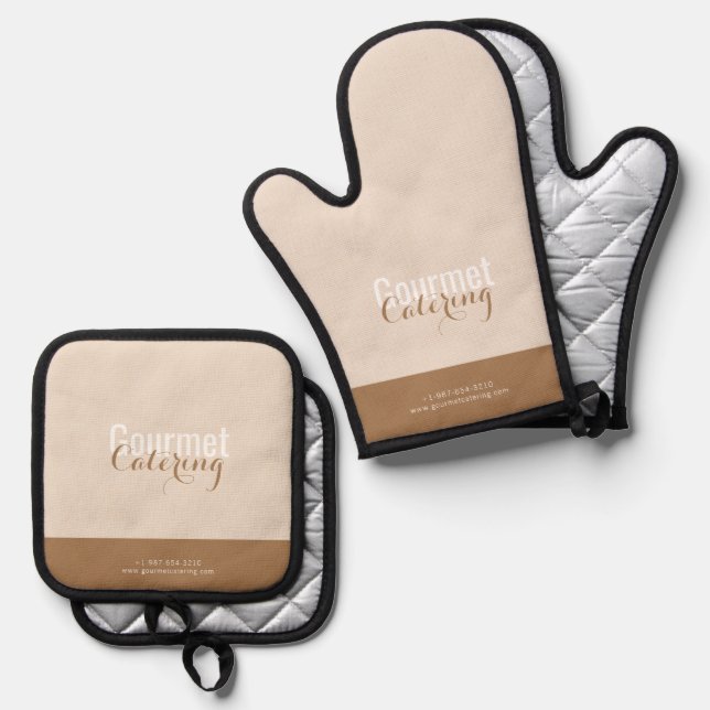 Ensemble De Gant De Cuisine Et De Manique Catering Gourmet  (Recto/Verso)