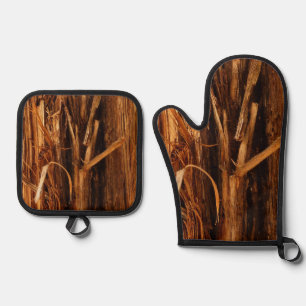 Ensemble De Gant De Cuisine Et De Manique Cèdre texturé en écorce de bois