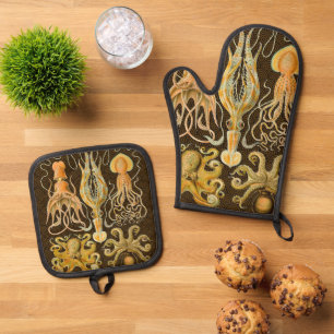 Ensemble De Gant De Cuisine Et De Manique Cephalopod poulpe calmar Nature marine