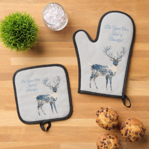 Ensemble De Gant De Cuisine Et De Manique Cerf Renard Chic Bleu Blanc Inspirant