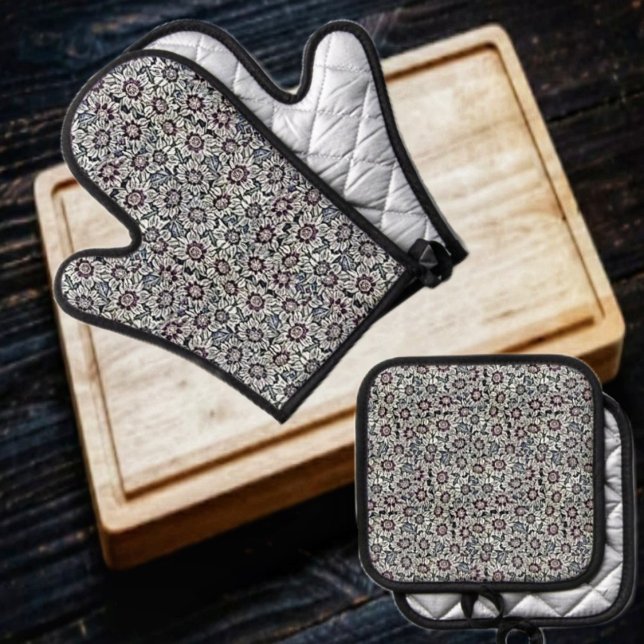 Ensemble De Gant De Cuisine Et De Manique Champ De Marchés (Enjoy lots of summer grilling, with this Field Of Daisies Oven Mitt & Pot Holder Set!)