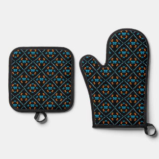 Ensemble De Gant De Cuisine Et De Manique Charmant Nœud Papillon Géométrique Carreaux Noir