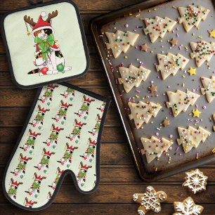 Ensemble De Gant De Cuisine Et De Manique Chat Calico de Noël amusant