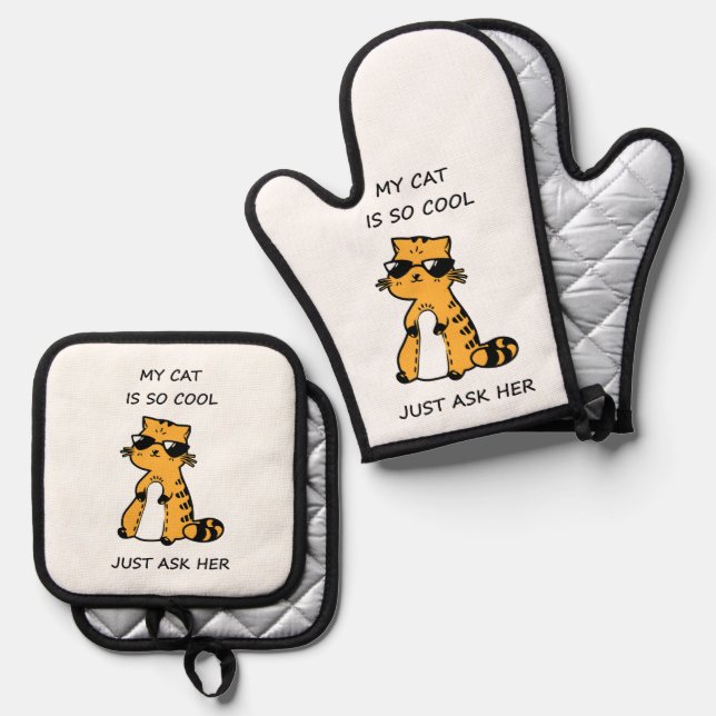 Ensemble De Gant De Cuisine Et De Manique Chat cool (Recto/Verso)