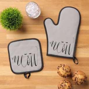 Ensemble De Gant De Cuisine Et De Manique Chat Grey Meow