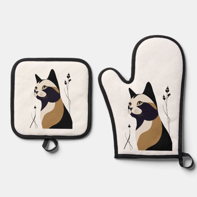 Ensemble De Gant De Cuisine Et De Manique Chat Whimsical (Recto)