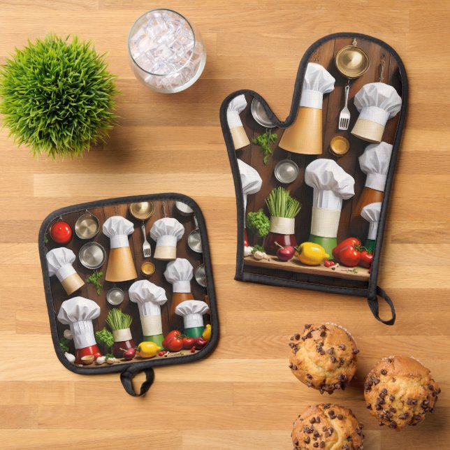 Ensemble De Gant De Cuisine Et De Manique Chef Casquette (De haut en bas)