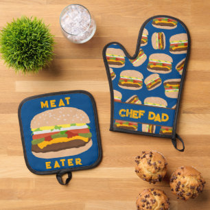 Ensemble De Gant De Cuisine Et De Manique Chef de hamburger papa mangeur de viande personnal
