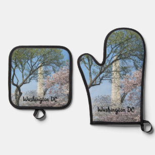 Ensemble De Gant De Cuisine Et De Manique Cherry Blossoms et le monument de Washington à DC
