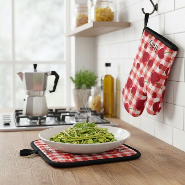Ensemble De Gant De Cuisine Et De Manique Cherry print pot holders - Italian kitchen  (Créateur téléchargé)
