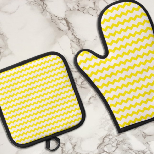 Ensemble De Gant De Cuisine Et De Manique Chevron jaune (Créateur téléchargé)