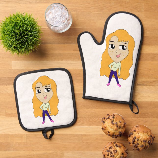 Ensemble De Gant De Cuisine Et De Manique chibi (De haut en bas)