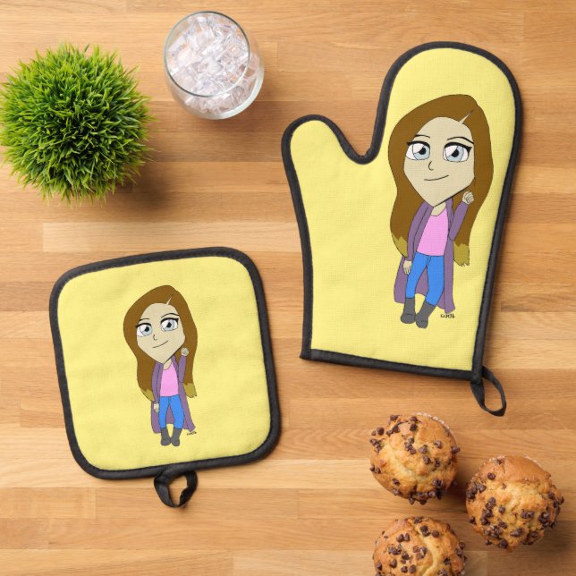 Ensemble De Gant De Cuisine Et De Manique Chibi (De haut en bas)