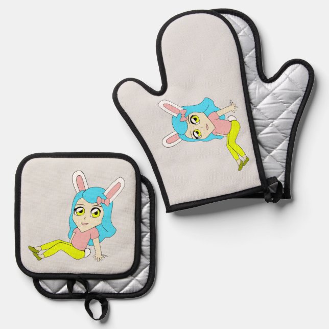 Ensemble De Gant De Cuisine Et De Manique chibi bunnygirl (Recto/Verso)