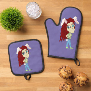 Ensemble De Gant De Cuisine Et De Manique Chibi Bunnygirl donne des pouces