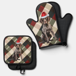 Ensemble De Gant De Cuisine Et De Manique Chien de Noël German Shorthair Pointer Carreaux Fê