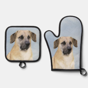 Ensemble De Gant De Cuisine Et De Manique Chinook Drop Oar Painting Original Sled Chien Art