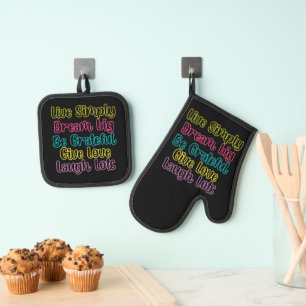 Ensemble De Gant De Cuisine Et De Manique Citation Motivante Vivre Simplement Rêver Donner A
