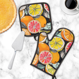 Ensemble De Gant De Cuisine Et De Manique Citron Coloré