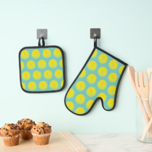 Ensemble De Gant De Cuisine Et De Manique Citrons jaune vert Turquoise Citrus 4Kathy