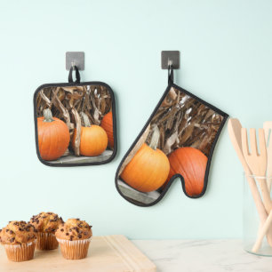 Ensemble De Gant De Cuisine Et De Manique Citrouille Et Cornstalgie Pays Automne