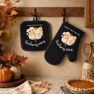 Ensemble De Gant De Cuisine Et De Manique Citrouille florale personnalisée de Thanksgiving