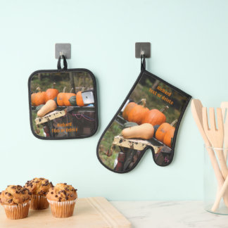 Ensemble De Gant De Cuisine Et De Manique Citrouilles De Jardin De Campagne Et Squash Person