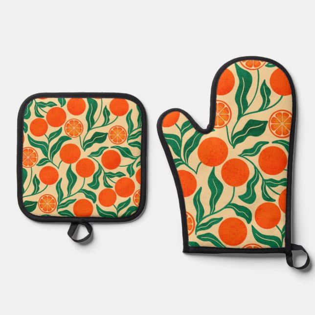 Ensemble De Gant De Cuisine Et De Manique Citrus Botanical Oven Mitt & Pot Holder (Recto)