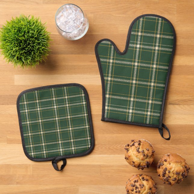 Ensemble De Gant De Cuisine Et De Manique Classic Green Plaid Christmas (De haut en bas)