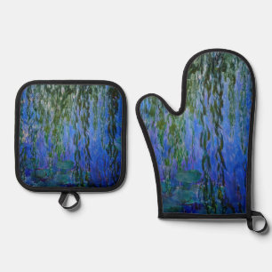 Ensemble De Gant De Cuisine Et De Manique Claude Monet - Lys d'eau avec saule plumant
