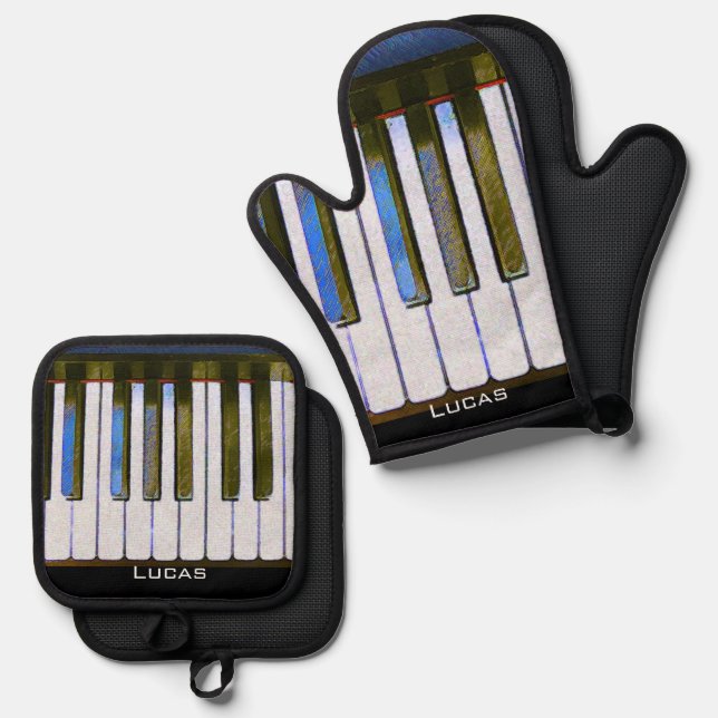 Ensemble De Gant De Cuisine Et De Manique Clavier (Recto/Verso)