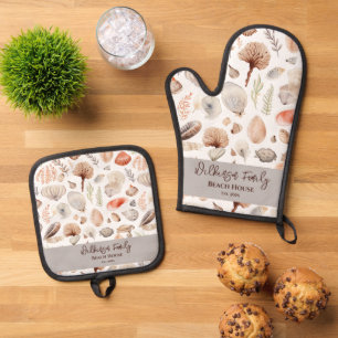Ensemble De Gant De Cuisine Et De Manique Coastal Beach House Coques Balnéaires