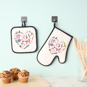 Ensemble De Gant De Cuisine Et De Manique Coeur de coiffeur Outil coiffeur