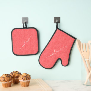 Ensemble De Gant De Cuisine Et De Manique Coeurs personnalisées personnalisées rouges