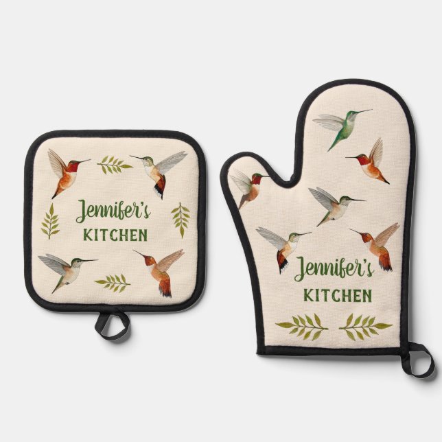 Ensemble De Gant De Cuisine Et De Manique Colibri roux (Recto)