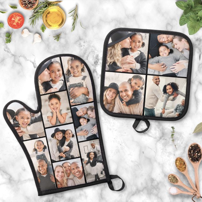 Ensemble De Gant De Cuisine Et De Manique Collage photo image simple (Photo Collage Simple Picture Oven Mitt & Pot Holder Set )