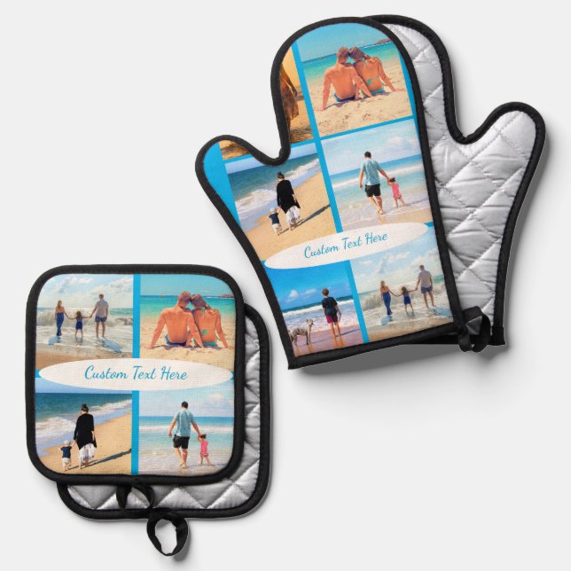 Ensemble De Gant De Cuisine Et De Manique Collage photo personnalisé et texte personnalisé (Recto/Verso)