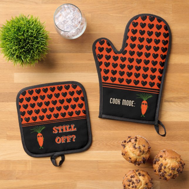 Ensemble De Gant De Cuisine Et De Manique Collection de carottes cool (De haut en bas)